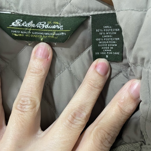 EDDIE BAUER-  Neutral tone Quilted Goose Down chore Jacket size Small - Picture 4 of 4